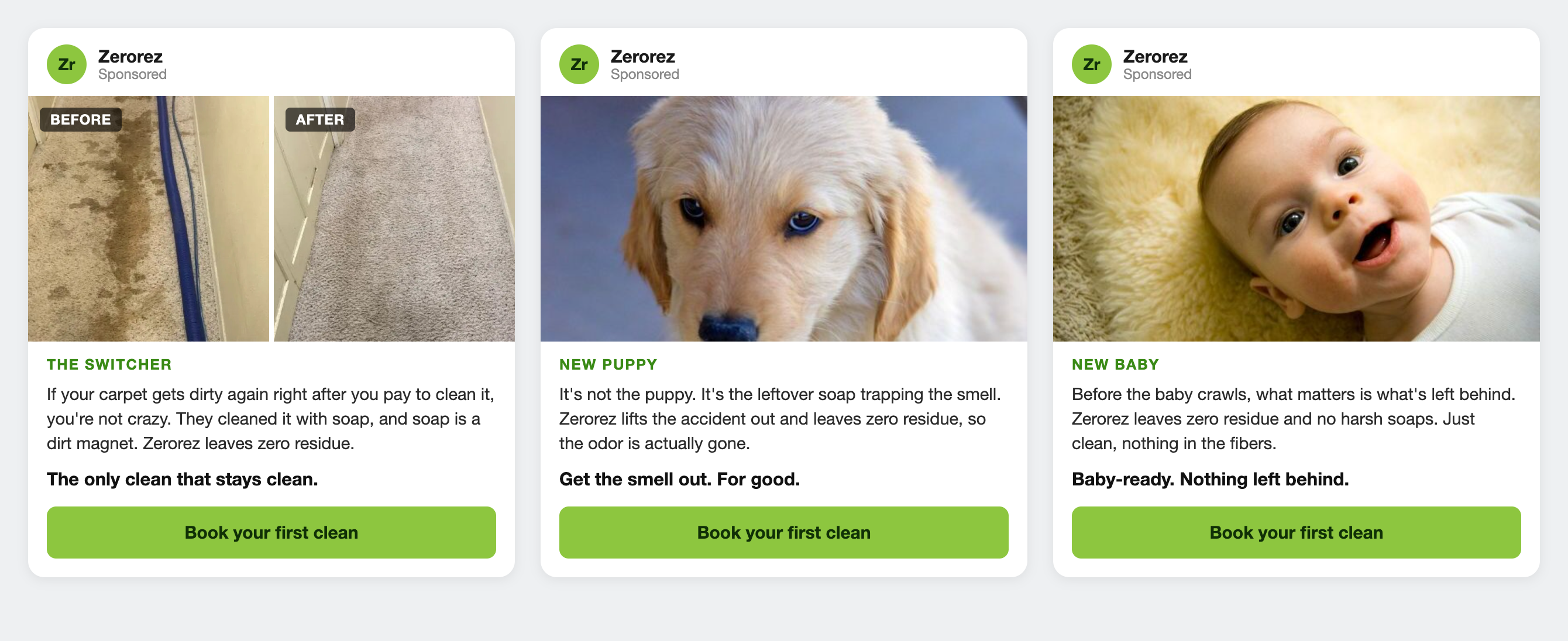 Example Meta ads, one per customer situation